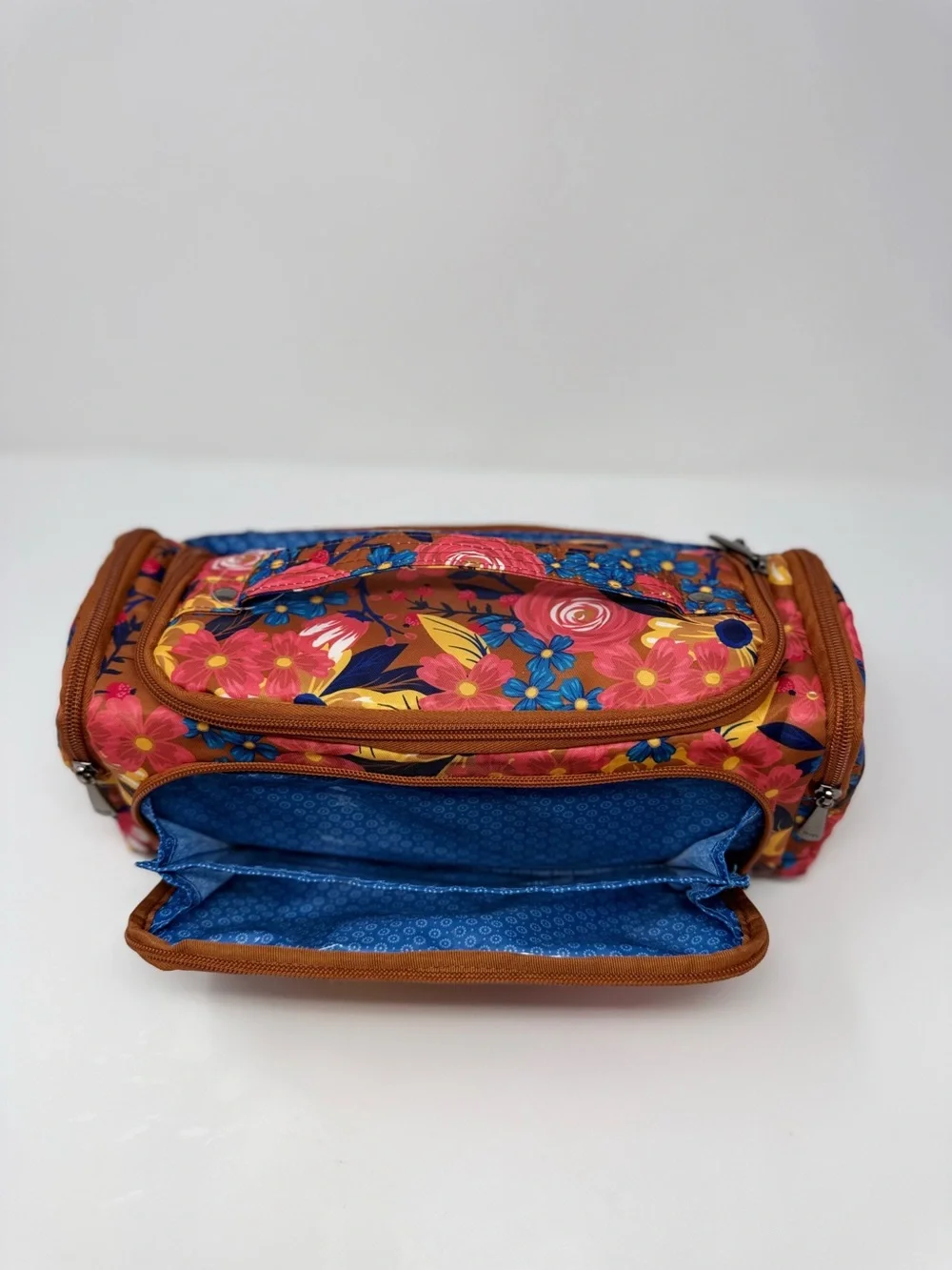 Lug Cosmetic Beauty Organizer Whim Copper Foulard Blue Floral Travel Case